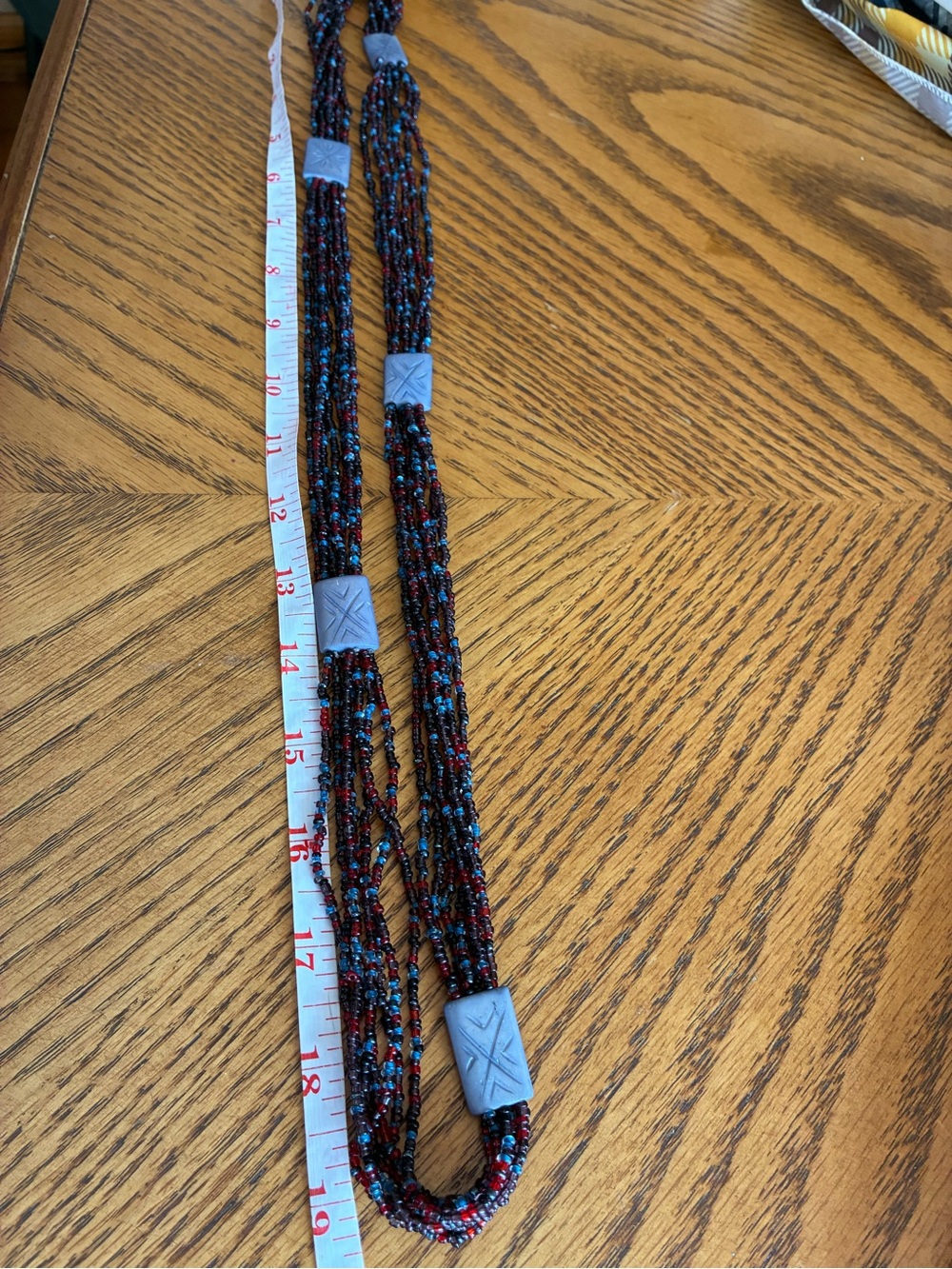 Vintage Boho Multi-Strand Glass Seed Bead Statement Necklace Long 38" - Picture 3 of 4